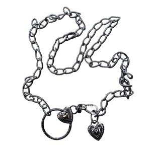 Vintage Silver-Tone Chain Belt Sz L Engraved Heart Design